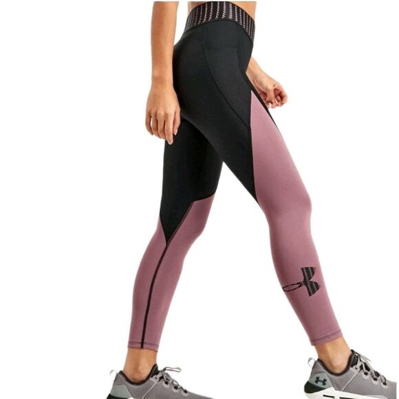 Under Armour Womans Compression Pants Sz M Black-Rose Heat Gear Leggings Yoga - Picture 1 of 7